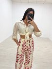 PANTALÓN FLUIDO HOJAS ROSA